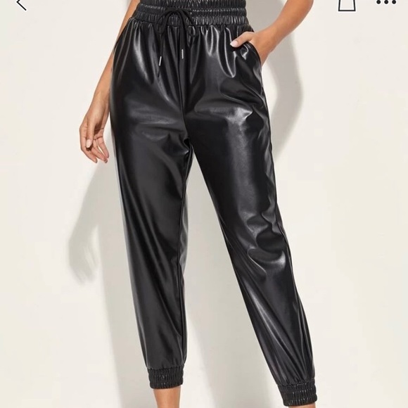 Drawstring waist pu leather pants - Picture 2 of 5